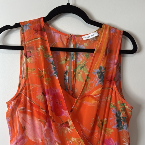 Calvin Klein V Neck Chiffon Floral Dress - Picture 2 of 3